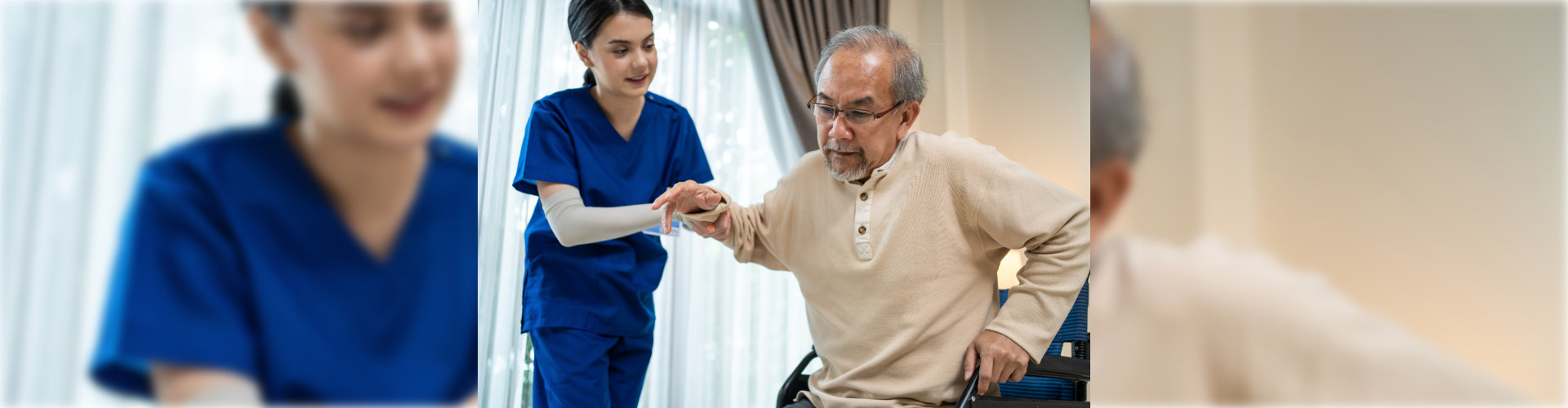 caregiver assisting senior standing