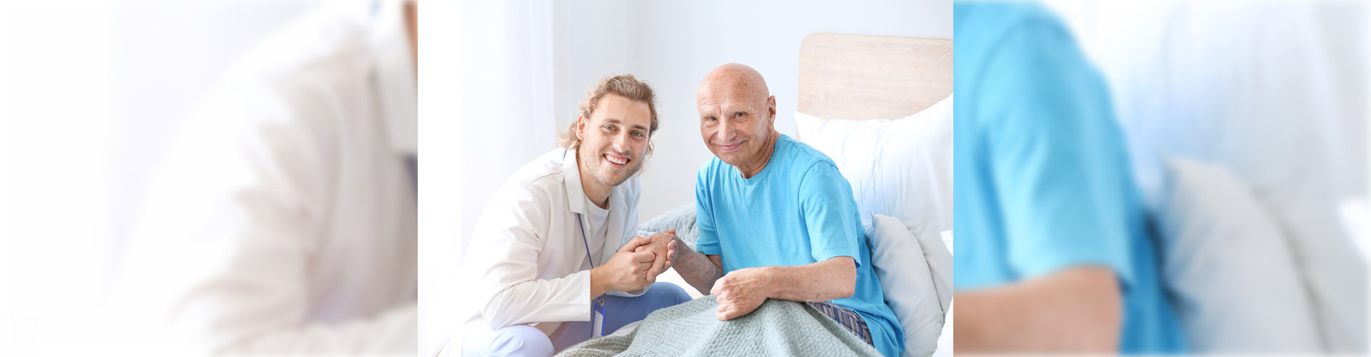 senior in bed with caregiver